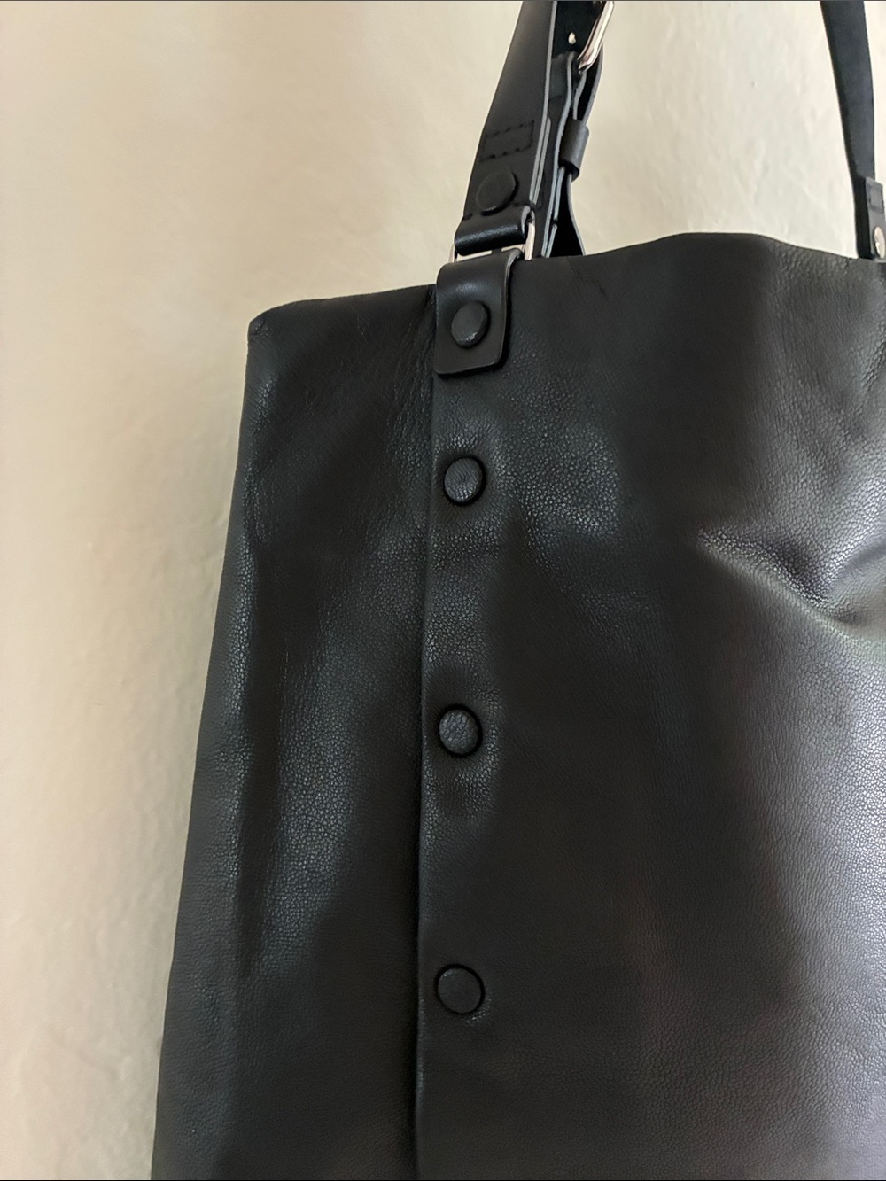 AllSaints Black Leather Shoulder Bag with Stud Detailing - Picture 3 of 12